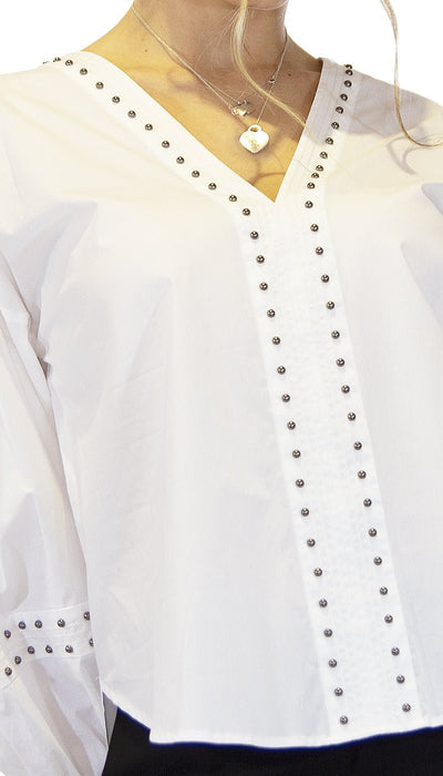 Twinset Milano Blusa bianca in popeline con borchie. 211TT2482 Bluse e camicie - Boutique Luisa Trendy