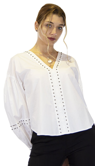 Twinset Milano Blusa bianca in popeline con borchie. 211TT2482 Bluse e camicie - Boutique Luisa Trendy