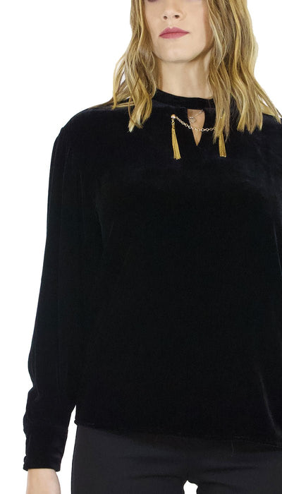Twinset Milano Blusa nera effetto velluto Bluse e camicie - Boutique Luisa Trendy