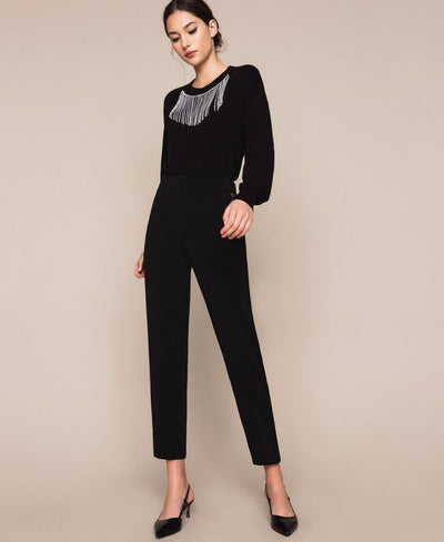 TwinSet Pantalone nero morbido in georgette. 201TP202B. Pantalone Donna - Boutique Luisa Trendy