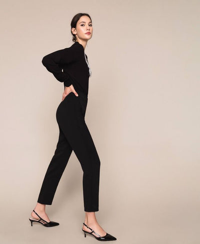 TwinSet Pantalone nero morbido in georgette. 201TP202B. Pantalone Donna - Boutique Luisa Trendy