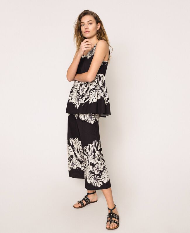 TwinSet Pantaloni cropped in popeline a fiori Pantalone Donna - Boutique Luisa Trendy
