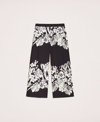 TwinSet Pantaloni cropped in popeline a fiori Pantalone Donna - Boutique Luisa Trendy
