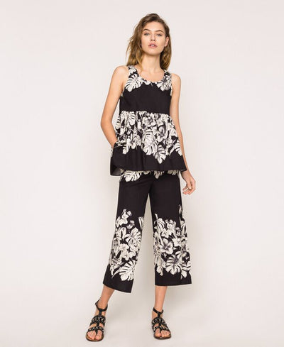TwinSet Pantaloni cropped in popeline a fiori Pantalone Donna - Boutique Luisa Trendy