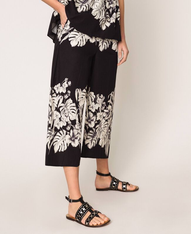 TwinSet Pantaloni cropped in popeline a fiori Pantalone Donna - Boutique Luisa Trendy