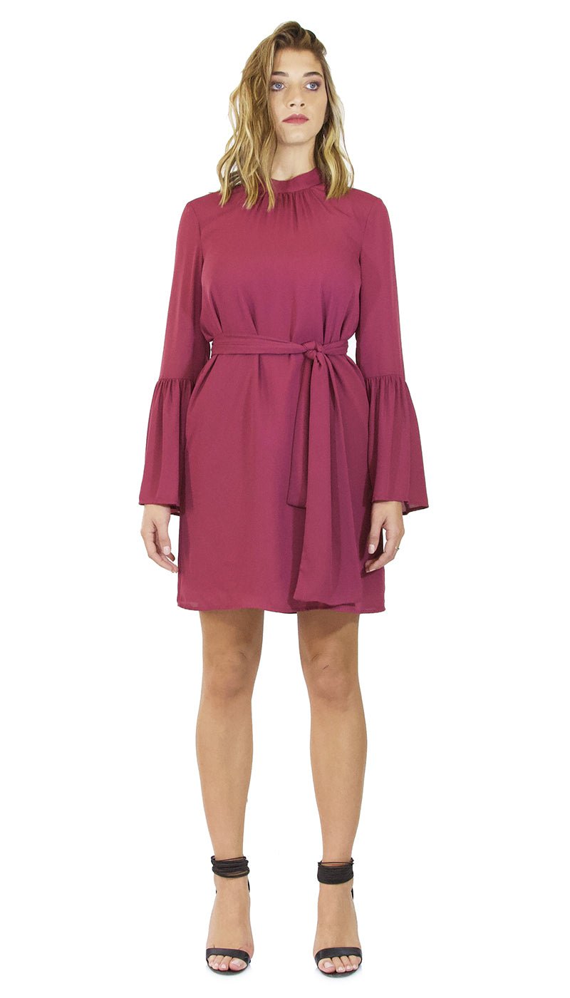 Vestito corto donna Silvian Heach viola con cintura e maniche lunghe con volant. Vestiti - Boutique Luisa Trendy