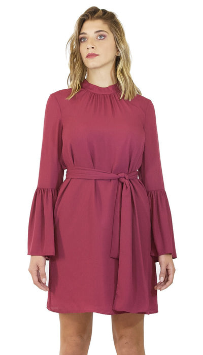 Vestito corto donna Silvian Heach viola con cintura e maniche lunghe con volant. Vestiti - Boutique Luisa Trendy
