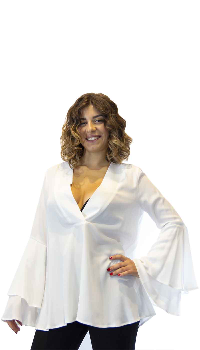 Who are you Blusa bianca in seta e maniche lunghe con volant. Bluse e camicie - Boutique Luisa Trendy